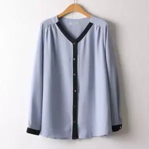 [아이우먼] 브이넥배색블라우스 BGI360M603 빅사이즈_P418627850