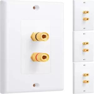 Weewooday 4개 싱글 갱 1.0 스피커 와이어 월 플레이트(바나나 플러그 플레이트) 1개용 흰색