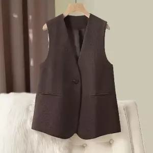 볼사스 여친 캐주얼 가을 오피스룩 브이넥 솔리드 덧장 조끼 ADOR3