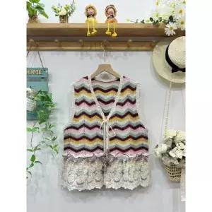 볼사스 여자 캐주얼 가을 조끼 탑 민소매 나시 브이넥 스트링 스트라이프 ADOR3