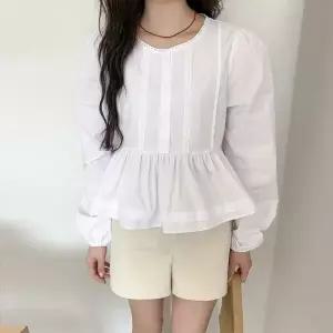 |CHH42DA|여성 패션 로맨틱 프릴 셔링 페플럼 블라우스