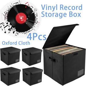 비닐정리함 4개 비닐 레코드 보관함 LP 앨범 상자 뚜껑과 손잡이 포함 접이식 다기능 정리함 컬렉션용