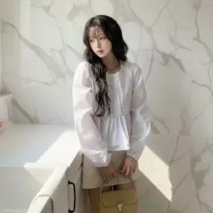 |CHH42DA|여성 로맨틱 프릴 셔링 페플럼 블라우스 데이트룩