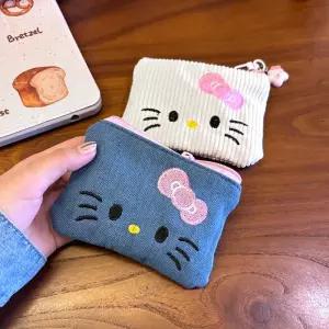 데님냥+코듀로이냥 핑크리본 자수 미니지갑 파우치 카드 동전지갑 화장품 소품 케이스
