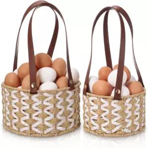 닭 신선한 계란을 수집하기 위한 손잡이가 있는 페로셰프 2 사이즈 계란 수집 바구니 농가 위커 빈티지