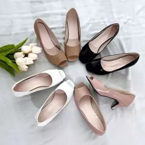 [골드스마일]데일리 여성 힐 베이직 오픈토 펌프스 정장힐 구두 오픈토슈즈