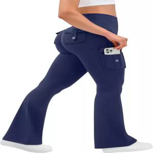 올치 여성 요가 팬츠 플레어 레깅스와 카고 포켓 스크런치 엉덩이 팅 하이웨이스트 배 조절 체육관 운동