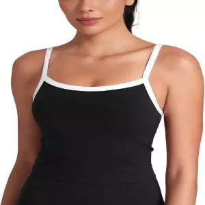 헤이넛 빈티지 컬러 블록 스트래피 크롭 탱크탑 여성용 귀여운 대비 트림 요가 롱라인 스포츠 브라 패딩