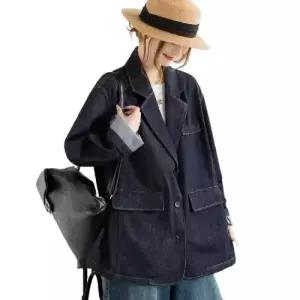 여성용 데님 투버튼 재킷 봄신상 빅사이즈 솔리드 컬러 데일리 청코트 톱 DUCHI1