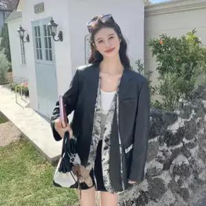 여자 검정 페이크 유니크한 재킷 코트 정장 프린트 시크한 실루엣 봄가을 DUCHI1