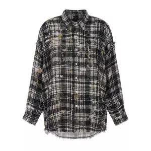 알써틴 프린지 헤비 프린트 코튼 셔츠 R13WR075R557B BLACKPLAIDWITHSPLATTER