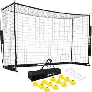 Ugnxery 휴대용 축구 골 뒷마당용 탈착식 12x6 FT 골망 캐리백 1개 트레이닝 콘 12개 포함 퀵 셋업 훈련