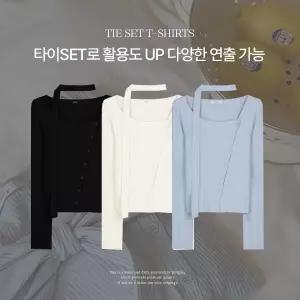 핫핑 [단독or이너/타이set] 프리제 사선 버튼 타이 골지 긴팔티셔츠