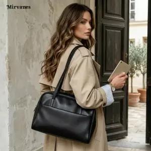 미르바네스 클래식 레더 숄더 토트백 여성 데일리 직장인 핸드백 1729