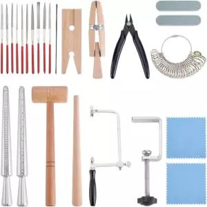 BENECREAT 주얼리 제작 도구 세트 (나무 링 클램프 망치가 포함된 원뿔형 사이즈 조절기 철 다이아몬드 줄