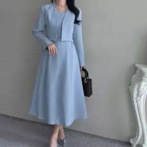 [하프클럽/엘린무드]알마티 고퀄 볼레로 A라인 플레어 롱 하객 오피스 투피스같은 벨트 원피스(2color)