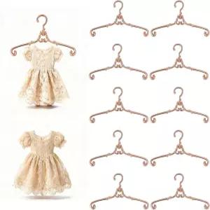 인형의 집을 위한 10개의 미니 금속 옷걸이 1.5인치 인형 액세서리 바비 옷 정리 진열 및 보관 로즈 골드에
