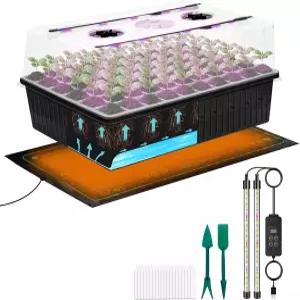 60셀 자가 급수 씨앗 스타터 트레이(성장 조명 포함) 실내 시작 키트 트레이(히트 매트 조절 가능한 밝기