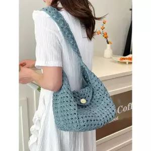 [하프클럽/보기엘]단추 크로셰 라탄 네트백