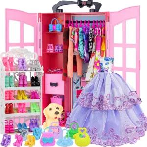 옷과 액세서리 보관을 위한 에코 펀 120개 패션 인형 옷장 옷장에는 옷 드레스 신발 신발장 가방 목걸이