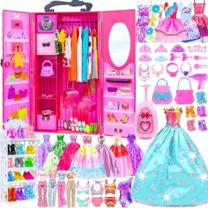 인형 옷과 액세서리 보관을 위한 에코어 펀 패션 옷장 - 옷 드레스 신발 가방 목걸이 신발장 11.5인치 소녀