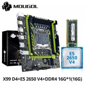 MOUGOL X99 마더보드 세트(인텔 제온 E5 2650 V4 및 DDR4 16G*1 2133MHz RAM 포함) 게임용 컴퓨터 데스크탑
