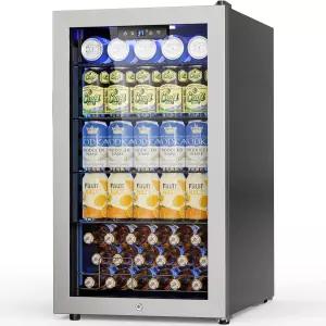 벨리비 미니 음료 냉장고 3.2 Cu. 126피트 소형 냉장고는 유리문 안전 잠금 장치 맥주 소다 실버용으로