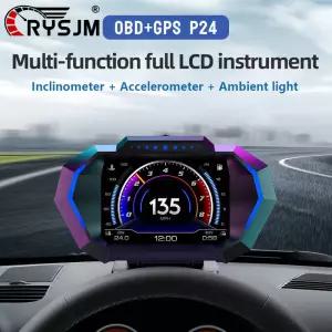 RYSJM P24 OBD + GPS HUD 자동차 헤드업 디스플레이 속도계 수온 연료량 오일 압력 소비 경사계 액세서리
