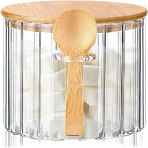 대나무 숟가락이 들어있는 유리병 설탕 용기 뚜껑 16온스 그릇 커피 바 식품 보관 병 시리얼 견과류 소금