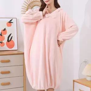 [골드스마일]기모 담요 후드 겨울 여성 리본 목욕 가운