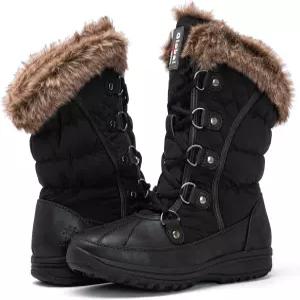 글로벌윈 여성 스노우 부츠 보온 플리스 안감 단열 방한 보호 눈길 출퇴근용 미끄럼 방지 밑창이 있는 방수