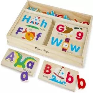 Melissa Doug ABC 그림 보드 - 양면 나무 13개와 알파벳 52개로 구성된 교육용 장난감