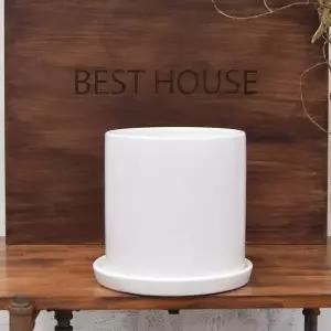 심플 인테리어 화분 흰색 세라믹 미드사이즈 18cm 원형 플랜터