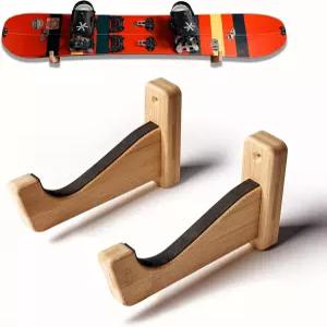 Vagabond Racks 가정 및 차고용 대나무 수평 스노보드 보관 벽걸이 진열대