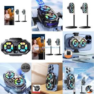 U2JE 전화 스탠드가있는 이중 냉각 팬 후면 클립 라디에이터 3 기어 조절 가능한 반도체 방열판 음소거