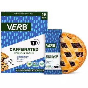 버브 카페인 에너지 바 블루베리 크리스프 (26g 16팩) 110칼로리 맛있는 저설탕 - 80mg 녹차 카페인이