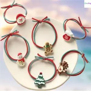 글라스링 머리끈 양말 2개한쌍 산타 스노우맨 크리스마스 트리 진저브레드 루돌프 6타입