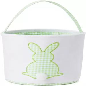 초이오 부활절 바구니 손잡이 양동이 가방 달걀 사냥 캔버스 격자무늬 토끼 프린트 (녹색 격자무늬)