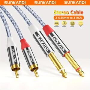 SUNKANDI RCA-1/4 케이블  AV 리시버  스피커 및 RCA 지원 장치용 듀얼 1/4인치 TS-듀얼 상호 연결 코드