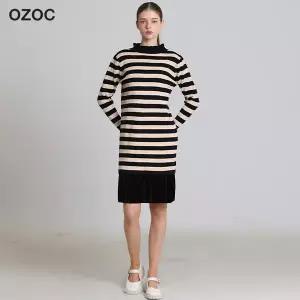 [오조크(OZOC)] 스트라이프 벨벳 프릴 원피스 (택가격: 109000원)