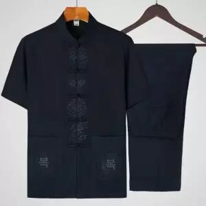 샤오원샵 남사친 여름 할아버지 운동복 아침 반팔 한복 자수 반팔세트 키작남 옷 가게 아빠 차이나 노인 세트 꾹1