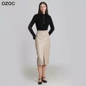 [오조크(OZOC)] 인조가죽 H라인 스커트 (택가격: 109000원)