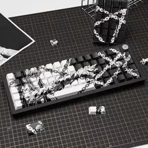 호환  PBT 소재 체리 색상 블랙 체인 반짝이는 백라이트 키캡 75% 131키 측면 각인 키캡 세트