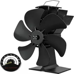 난방식 나무 스토브 팬 온도계가 있는 6개의 블레이드 비전기식 벽난로 연소식 통나무 버너 벽난로용