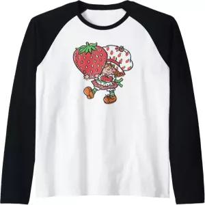 딸기 쇼트케이크 마이티 귀여운 빈티지 스케치 라글란 야구 티