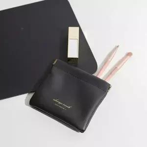 블랙 미니 파우치 휴대용 가죽 소형 지갑 수납 케이스