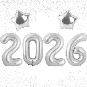 2026년 새해 장식 대형 40인치 실버 숫자 풍선 전야 파티 용품 크리스마스 생일 졸업식