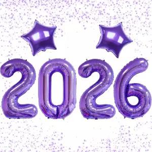 2026년 새해 풍선 장식 대형 40인치 보라색 숫자 전야 파티 용품 크리스마스 뉴욕 생일 졸업식 배경을 위한