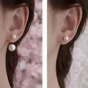 [콩심팥심]더블 진주 귀걸이 투웨이 착용 드롭 이어링 연출 이어링