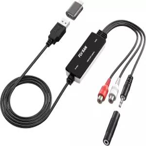 USB-C 어댑터가 장착된 플라이 칸 USB 2.0 오디오 그래버 - 아날로그-디지털 변환기 듀얼 RCA/3.5mm 입력